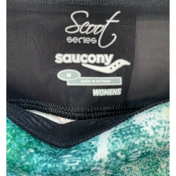 Saucony Womens Scout Series Leggings M Green Watercolor Pattern - Picture 2 of 12